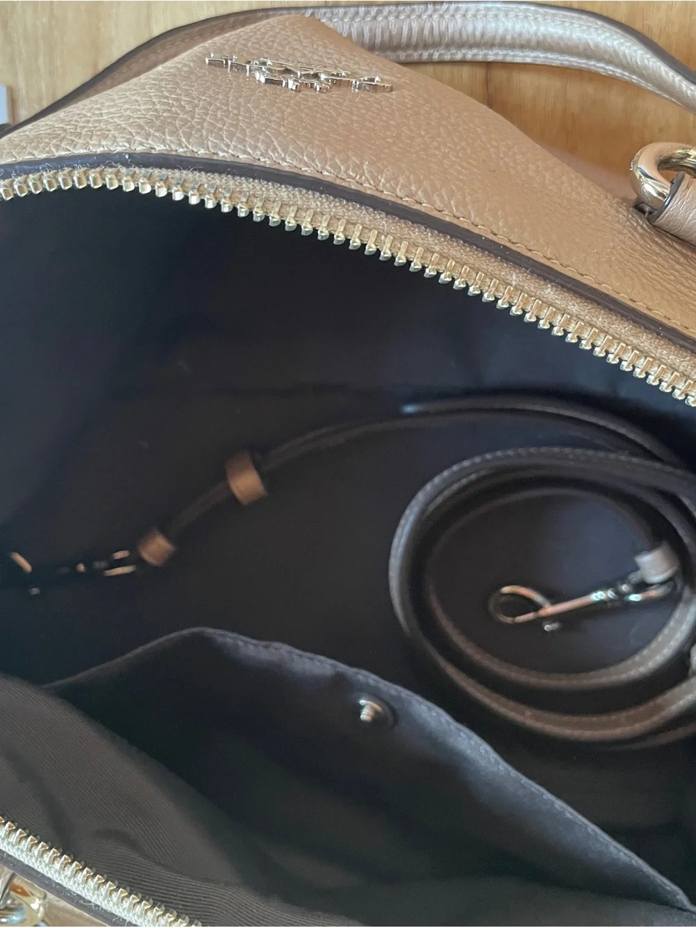 Coach Metallic Pebbled Leather Shoulder Tote in Champagne Gold